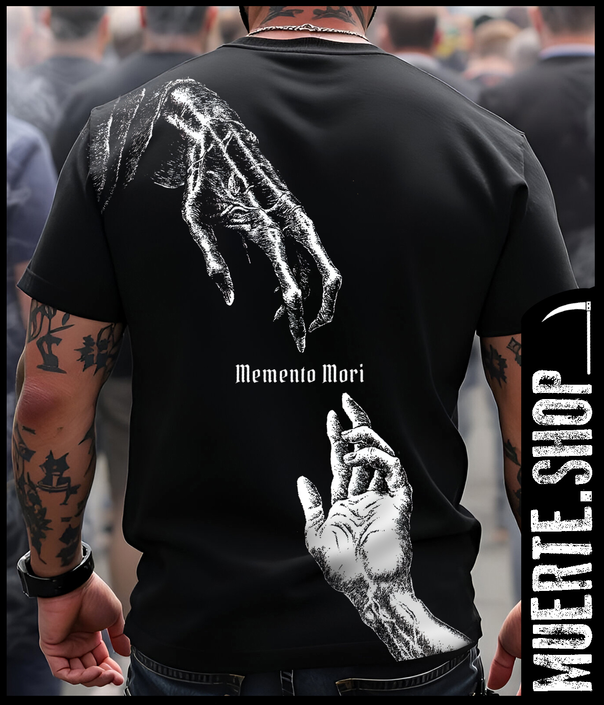 Черна тениска MEMENTO MORI CREATION с щампа 
